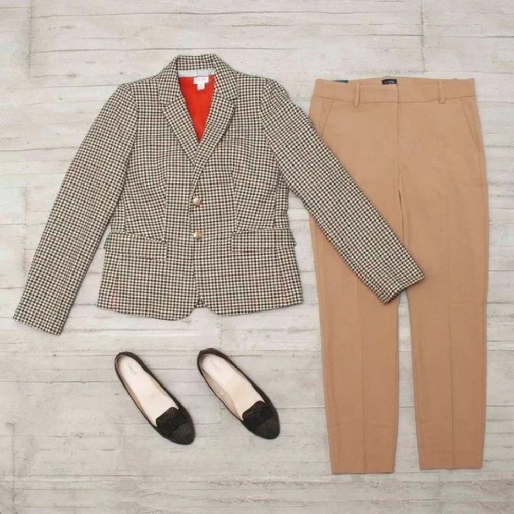 NWT J. Crew Cream Hunter Houndstooth Patterned Schoolboy Blazer size 6